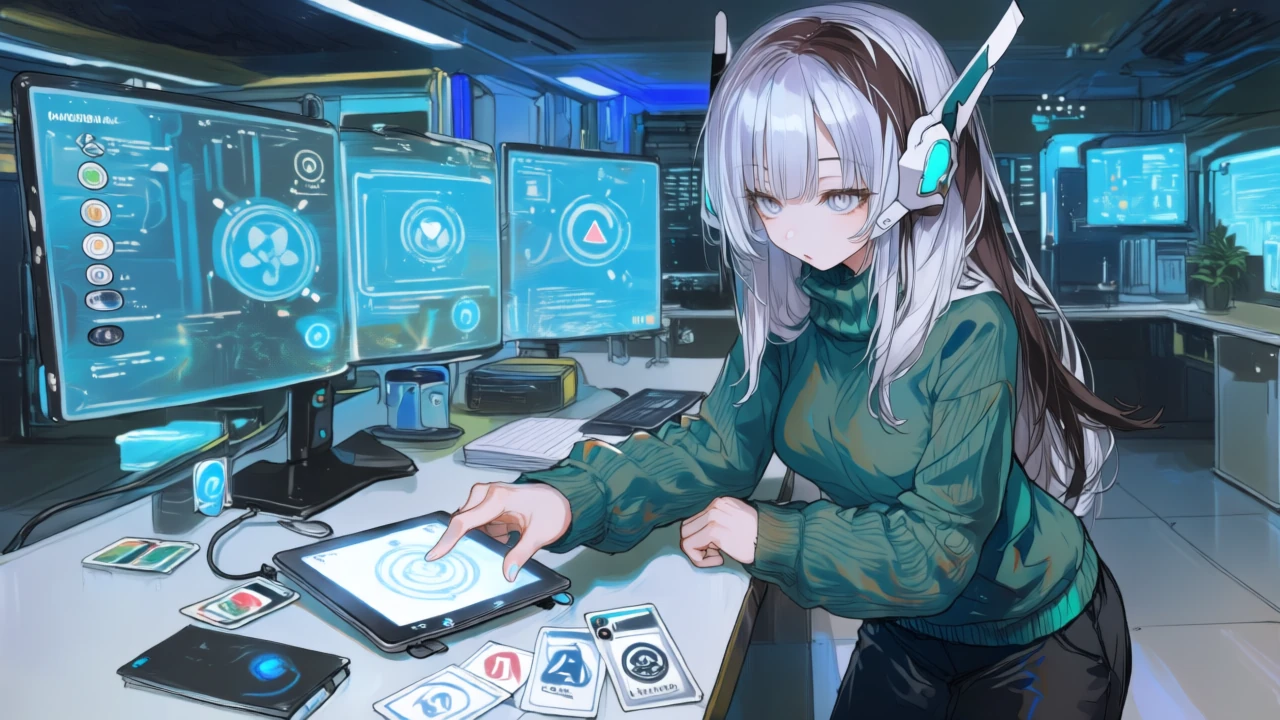 有料プラン前提でクレジットを試算し、同意・開示を確認しながら多言語アバター動画を制作するサイバー系アニメ女性