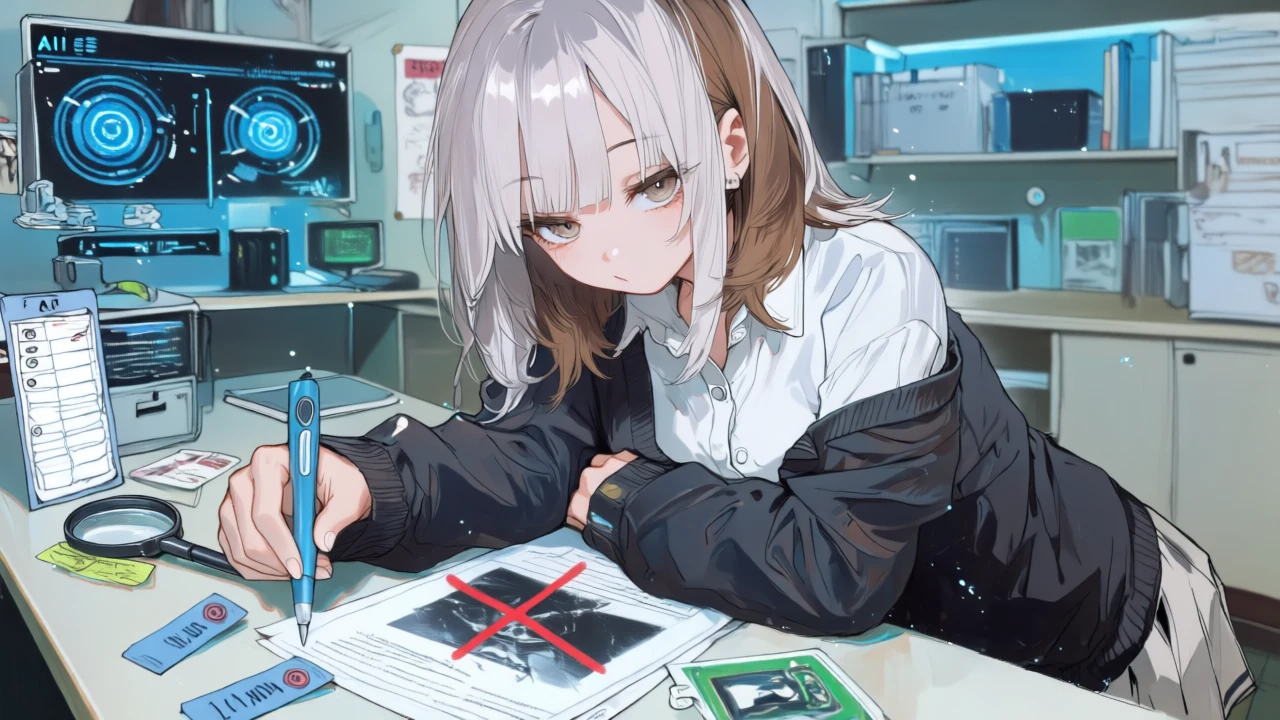 ポスターの要素を「AI出力・ライブラリ素材・自社素材」に色分けし、ロゴ欄の素材使用に×を付けて確認する