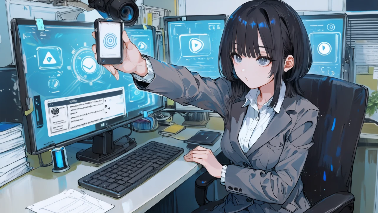 Consent Videoを録画し、AI生成の開示バッジを動画に付けて配布準備を進めるアニメ女性