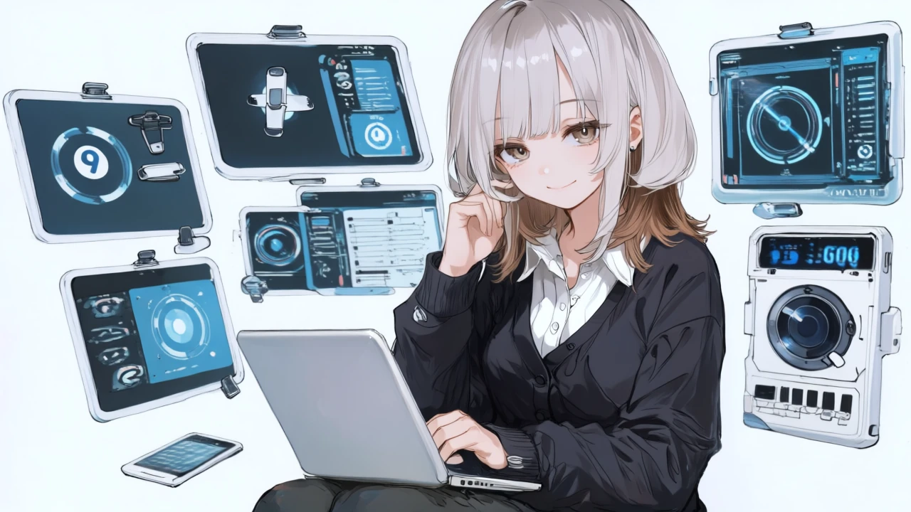 新規プロジェクトで9:16を選び、トリム→自動字幕→テンプレ適用→BGMバランス→4K/60fpsの書き出しアイコンを順に操作して一気通貫のワークフローを回すアニメ女性