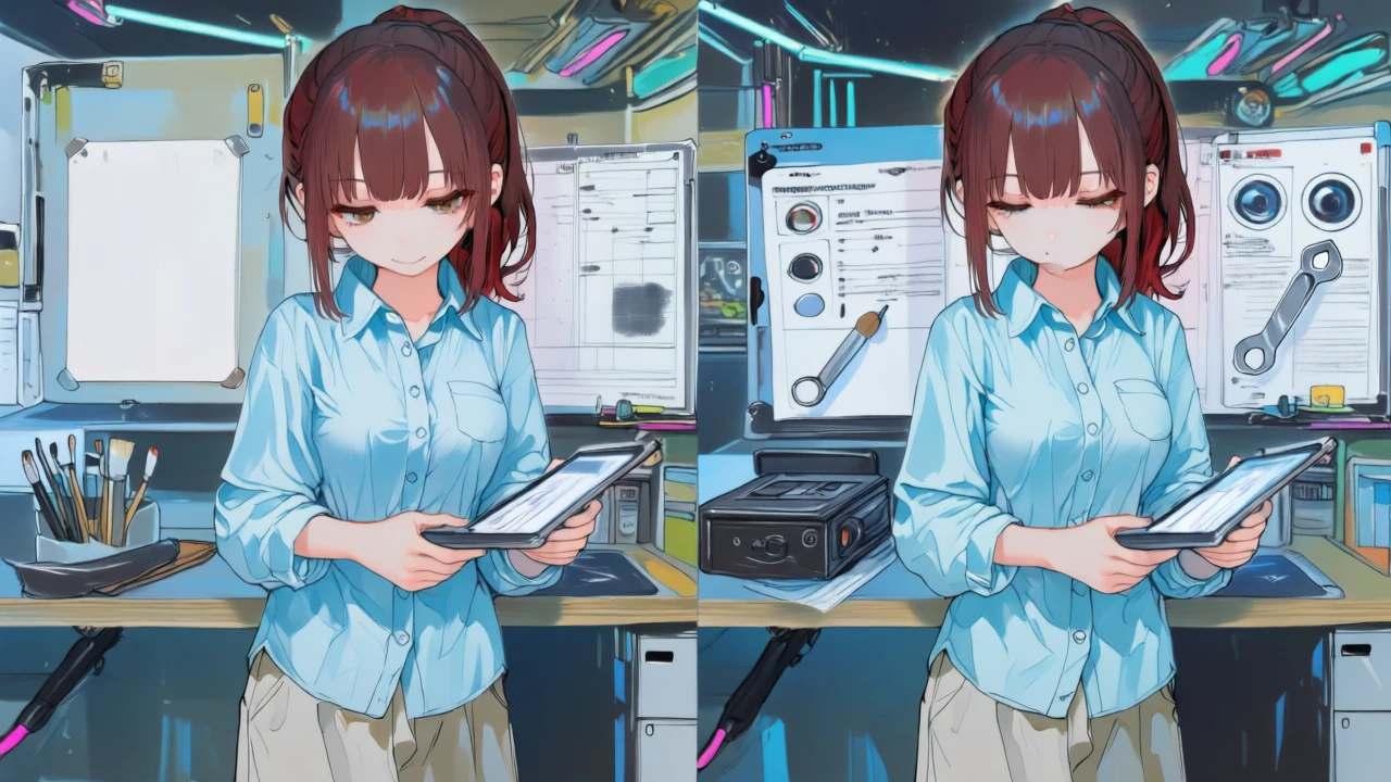 メカ少女が『空のキャンバス』と『既存文のリライト』の2領域にツール群を分けて比較している