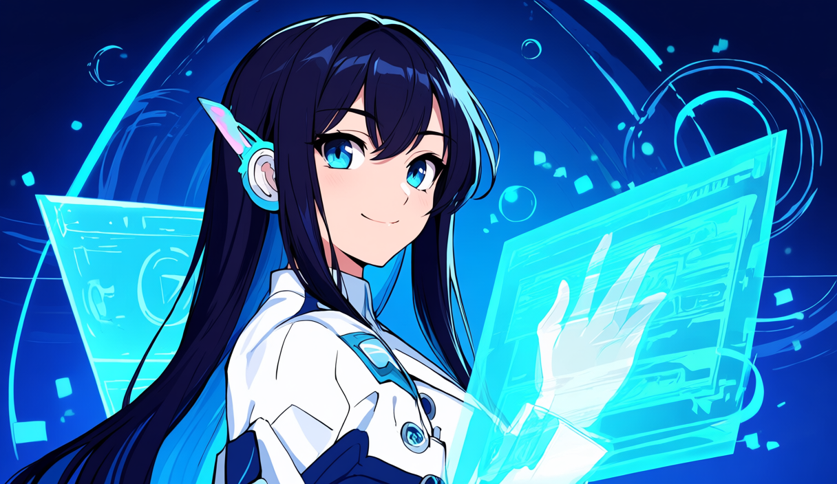 InVideo AIのプランを比較する成人女性AIガイドのアニメイラスト
