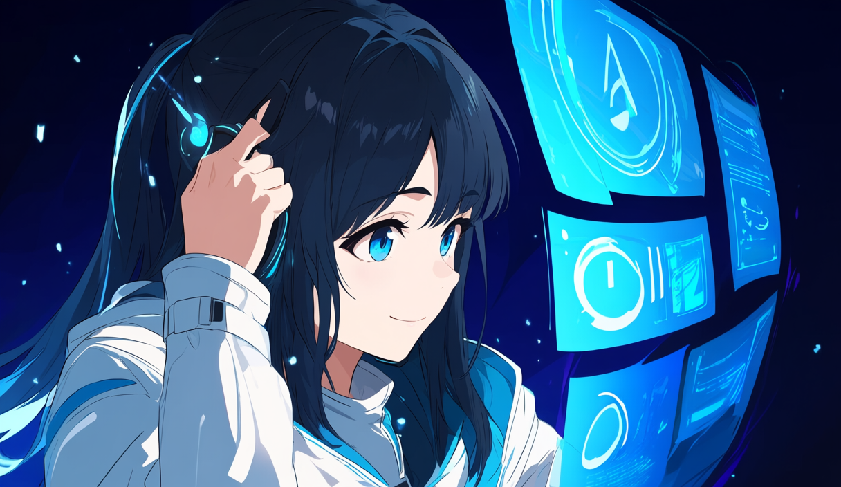 Adobe Fireflyのプランを比較する成人女性AIガイドのアニメイラスト