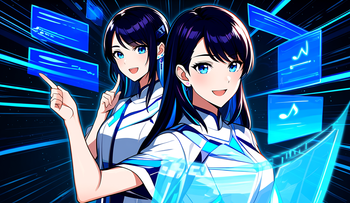 AI音楽生成ツールおすすめを目的別に選ぶ成人女性AIガイドのアニメイラスト