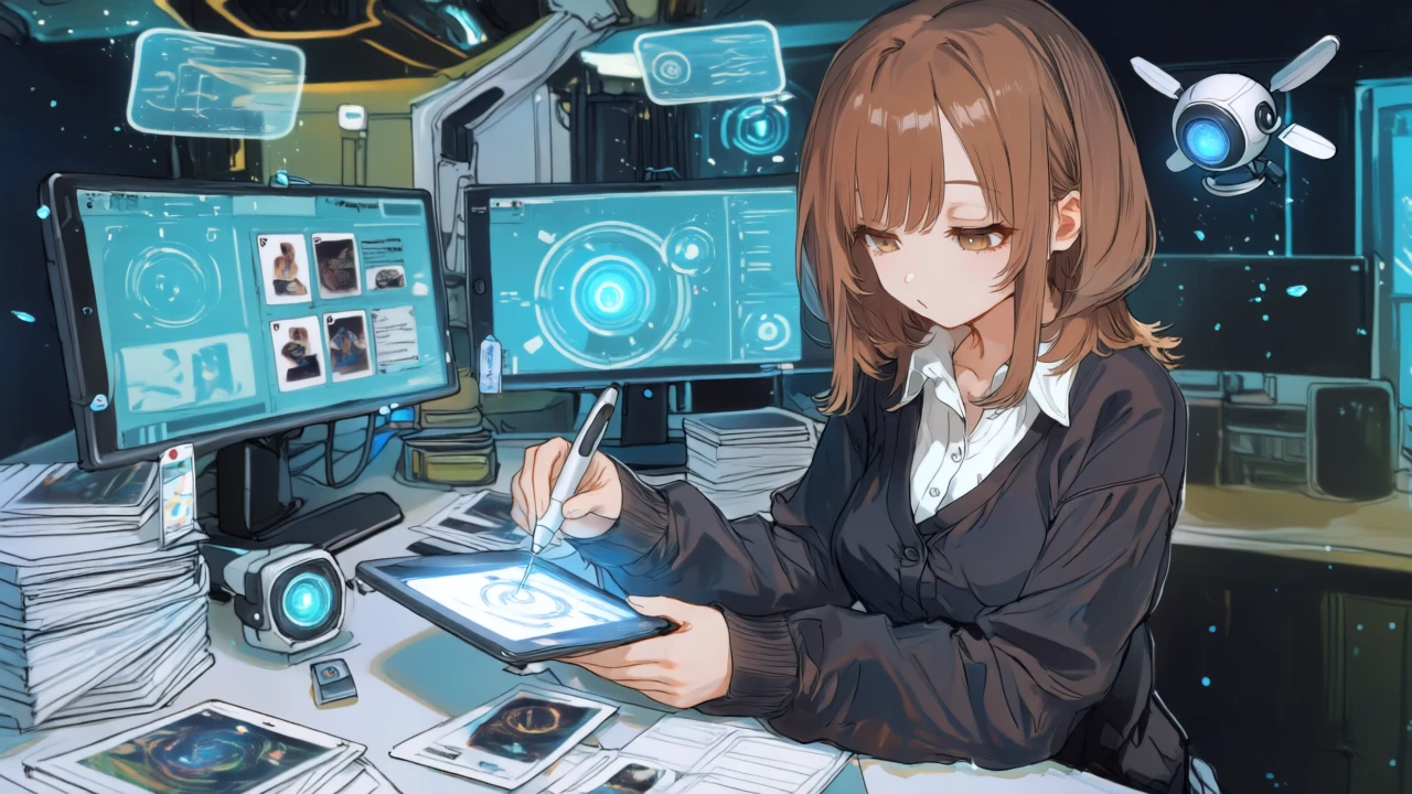 彼女が5秒→10秒→15秒の短尺試作をタイムラインと絵コンテカードで素早く回す様子