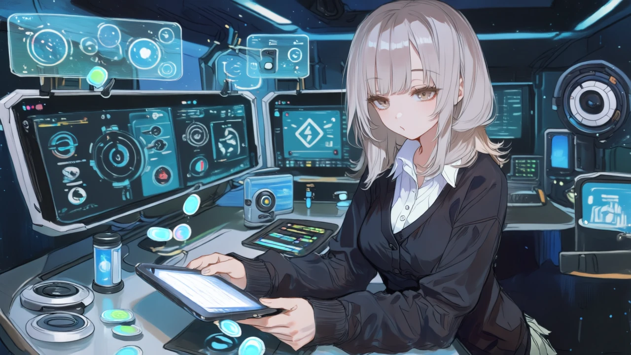 チームへ席をドラッグで割り当て、Chat/CLI/エージェント/コードレビューやモデルの許可をスイッチで切り替えるアニメ女性