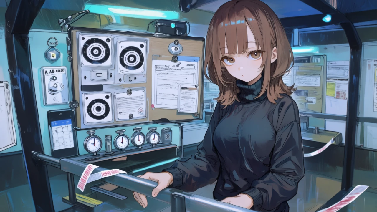 A/B比較ボードでフレームを見比べ、シードアイコンを固定し、3つのストップウォッチとドリー距離を測るメジャーで最適化する様子